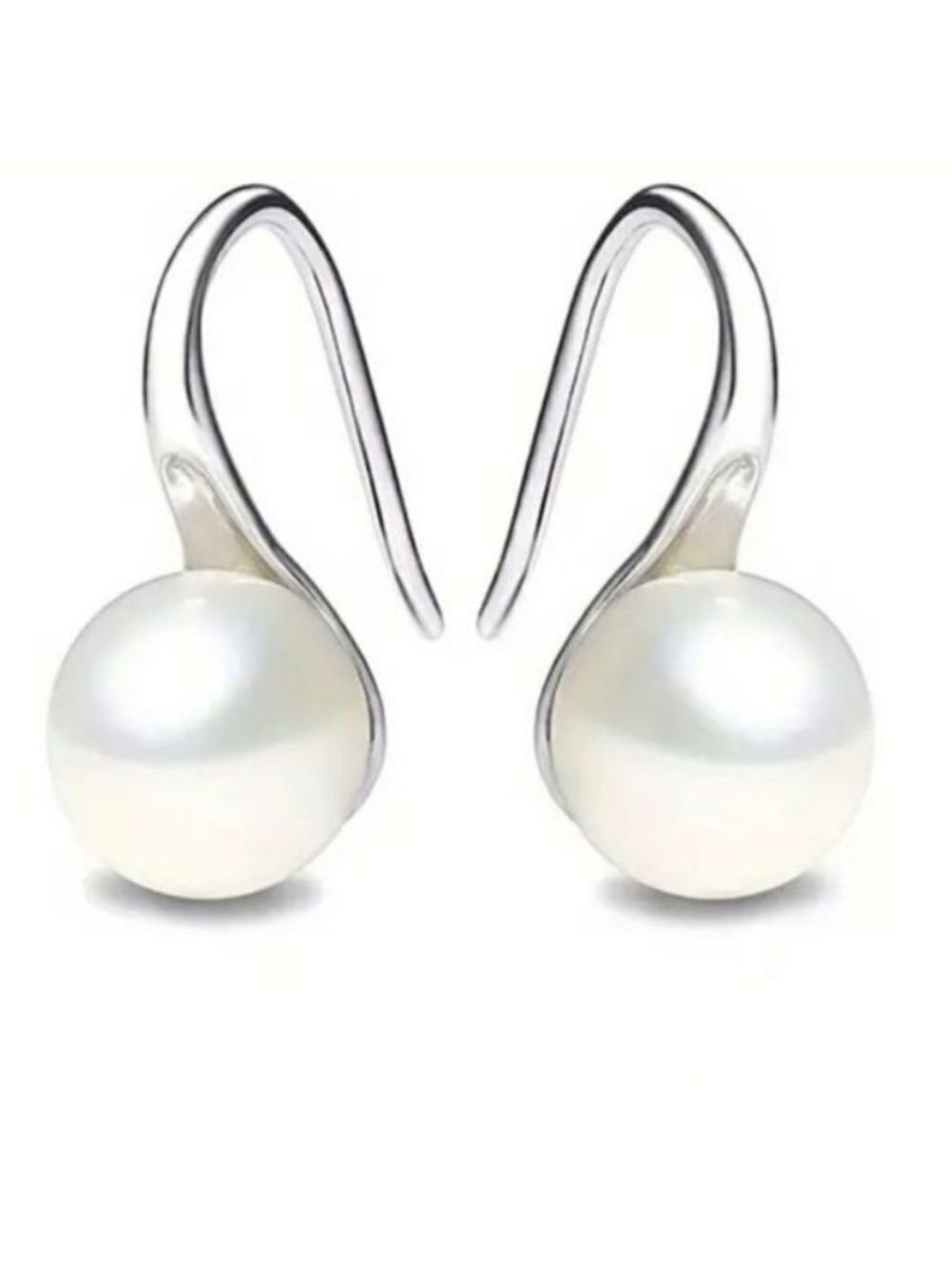 Silver Plated Earrings With Lab Pearl Decoration, Hook Earrings Elegant